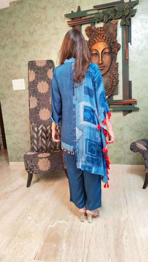 Blue Half Kaftan Coord Set